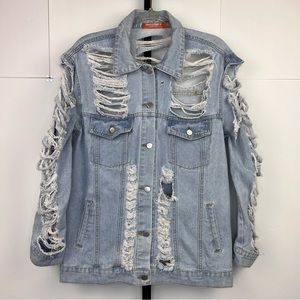 Thirty 6 Point 5 Light Wash Size Small Oversized Distressed Demin Jean Jacket